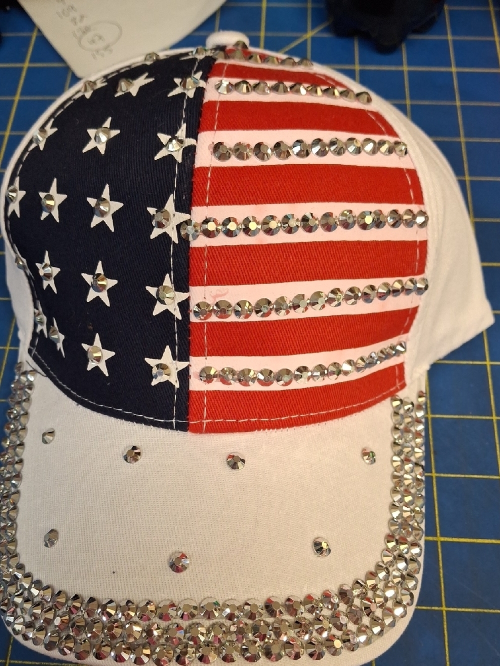 Patriotic Silver Bling White Adjustable Cap New